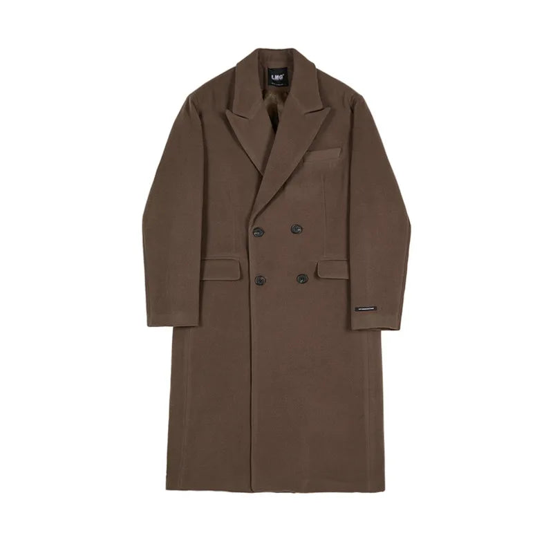 Men's Autumn Winter Mid Length Woolen Coat New Korean Tide Black Thickned Jackets