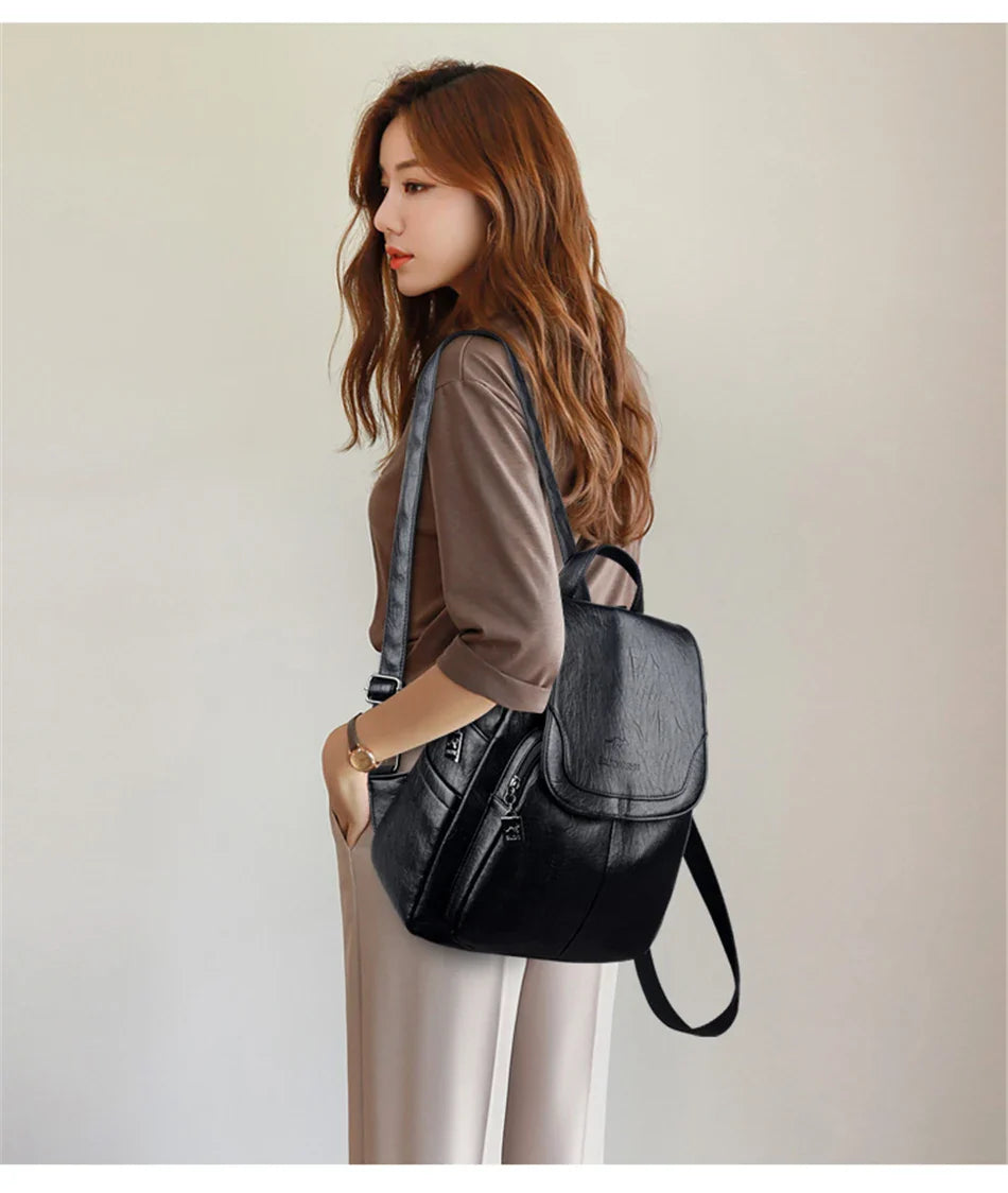 Genuine Women Leather Backpack Fashion Female Shoulder Bag Sac a Dos Ladies Bagpack Mochilas School Bags For Teenage Girls 2024