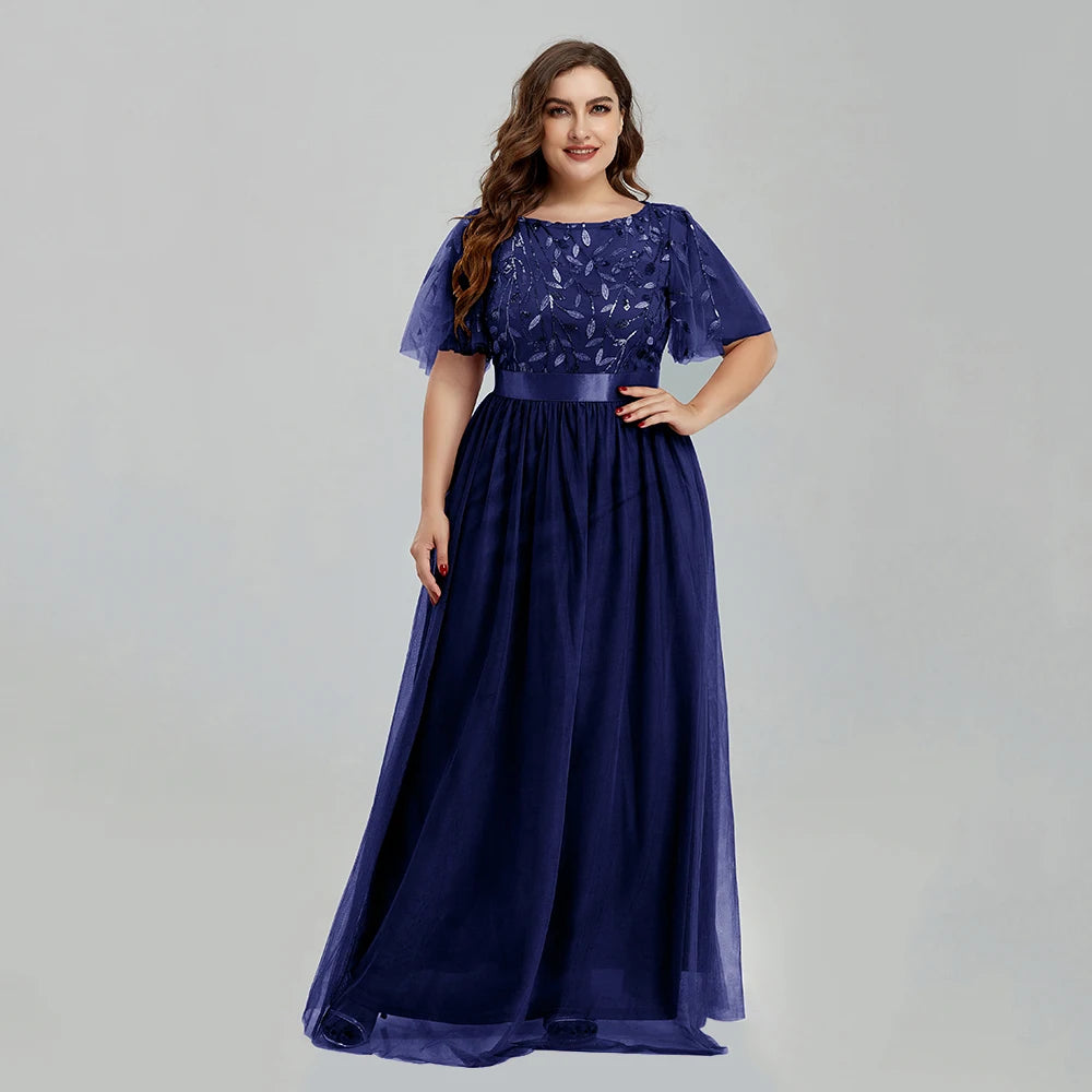 Homecoming Dresses: Women's Plus Size Mesh A-Line Sequin Embroidery Evening Dress