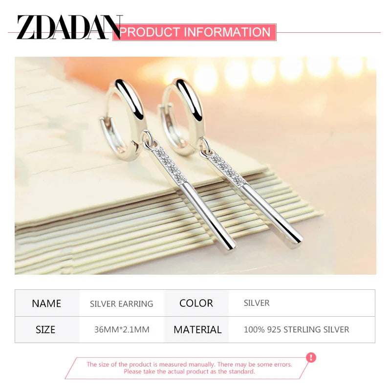 ZDADAN 925 Sterling Silver Long Drop Earrings For Women Fashion Wedding Party Jewelry Gift