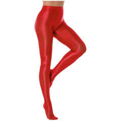 Women Glossy Solid Color Pantyhose High Waist Tights Stockings Footed Leggings