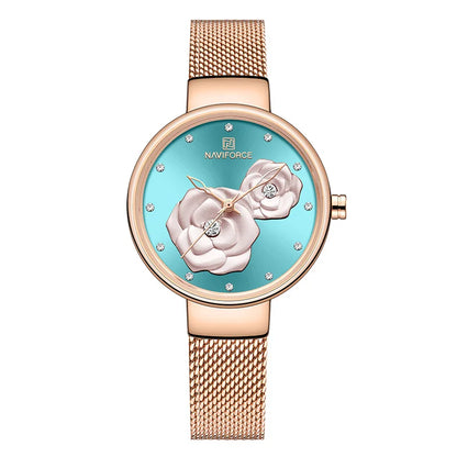 Women Watch NAVIFORCE Top Luxury Brand Steel Mesh Waterproof Ladies Watches Flower Quartz Female Wristwatch Charming Girl Clock