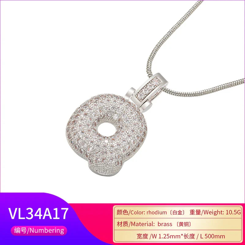 ZHUKOU 1.25x500mm Fat and lovely crystal brass silver color  letter necklace for women friends birthday gift model: VL34