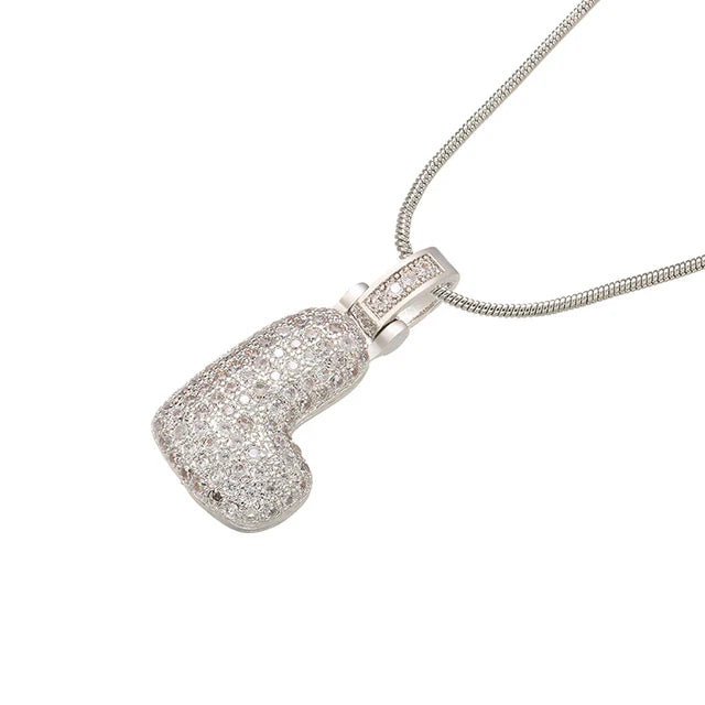 ZHUKOU 1.25x500mm Fat and lovely crystal brass silver color  letter necklace for women friends birthday gift model: VL34