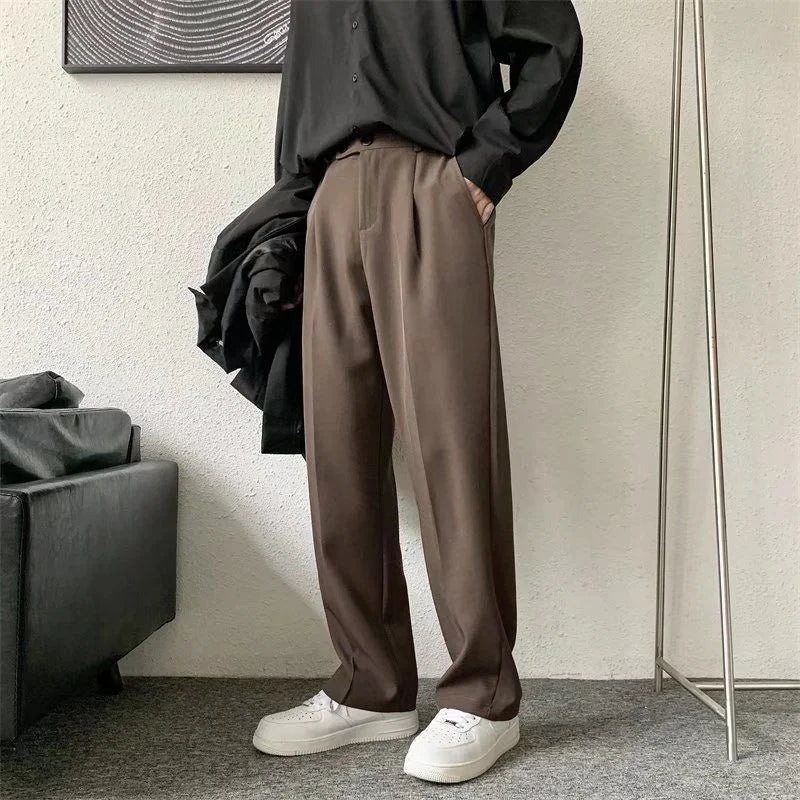 Suit Pants Men Fashion Society Mens Dress Pants Korean Loose Straight Casual Pants