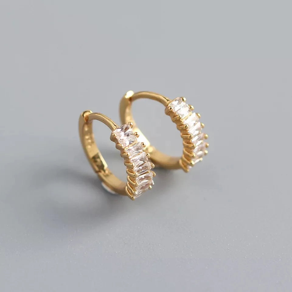 925 Sterling Silver Earring Fashion Rectangle Color Zircon Round Ear Ring Ear Bone Wild Trend Sweet Simple Women Girl Ear Jewelr