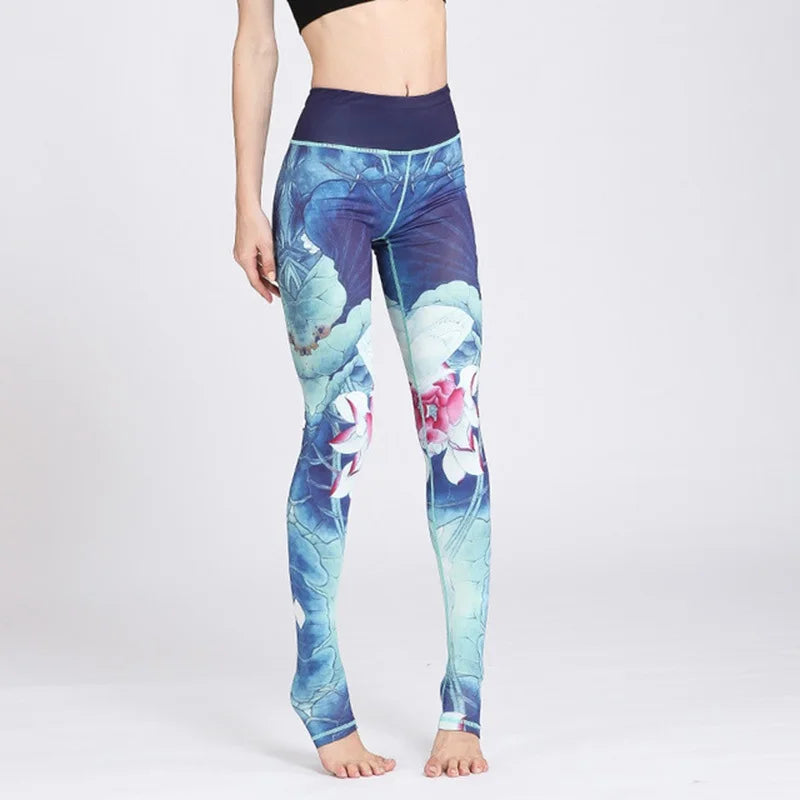 Cloud Hide Yoga Pants Women High Waist Trainer Sports Leggings Long Tights Floral