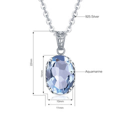 Unique 925 Sterling Silver Necklace Aquamarine Gemstone Pendant Necklaces with Chain