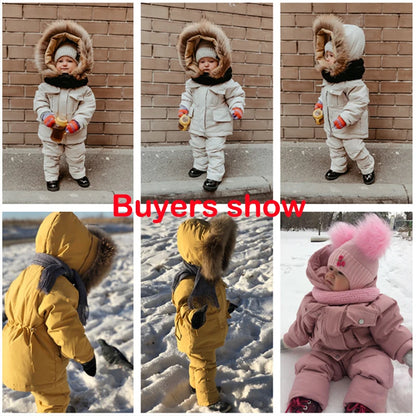 2pcs Set Children Winter Down Jacket and Jumpsuit for Baby Thicken Jacket for Girls Coat Warm Real Fur Collar Boys Snowsuit 0-4Y