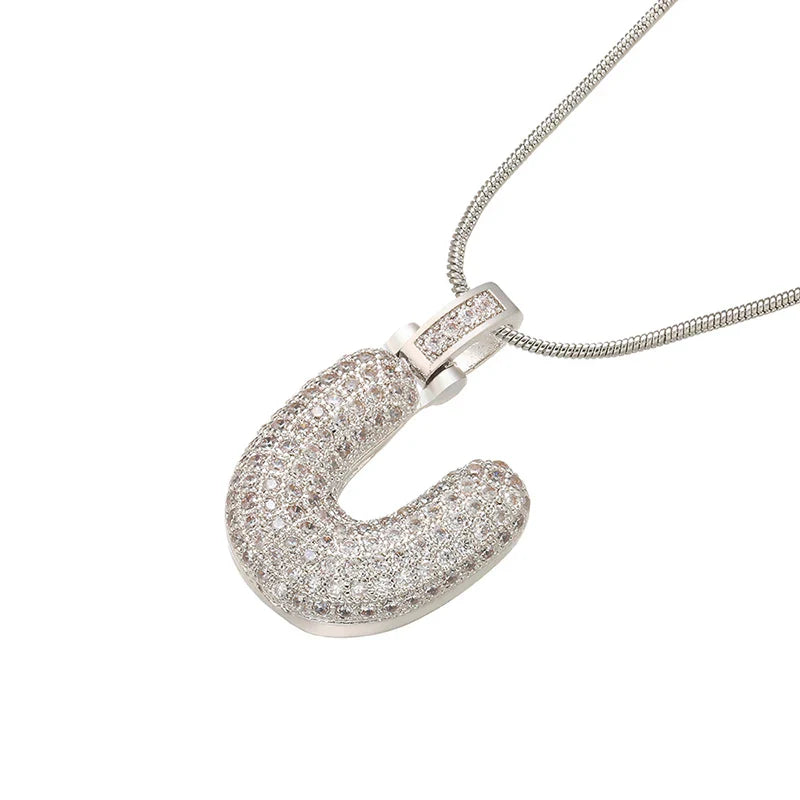 ZHUKOU 1.25x500mm Fat and lovely crystal brass silver color  letter necklace for women friends birthday gift model: VL34