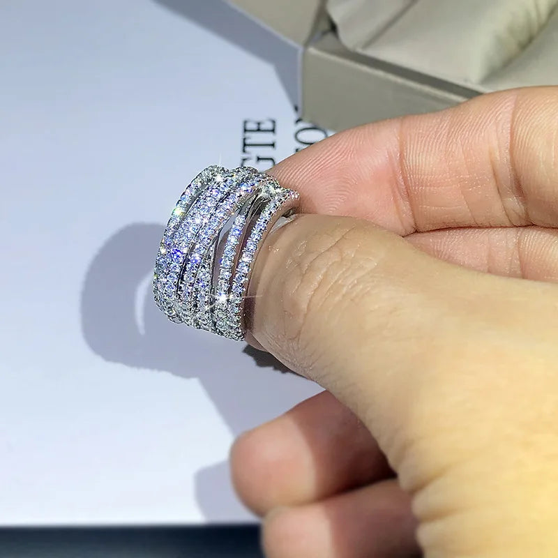 exaggerated micro-inlaid zircon ring for women 925 silver personality ring full zircon
