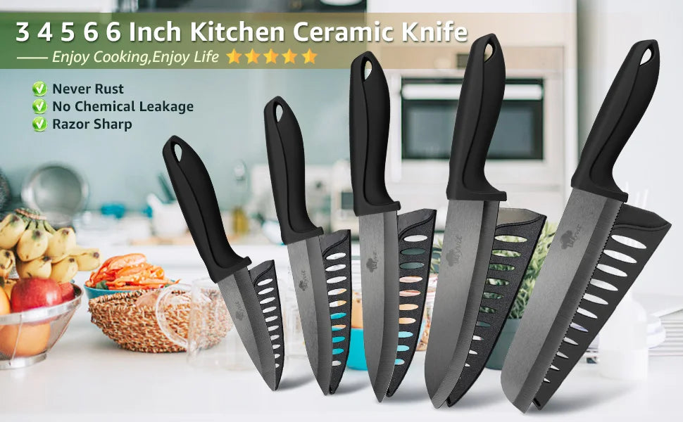 Ceramic Knife 3 4 5 6 Inch Sharp Kitchen Chef Knives Utility Slicer Paring Serrated