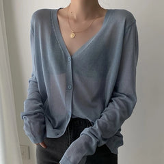 Cardigan Shirt Women Tops Korean Long Sleeve Cardigan Summer Tops V Neck