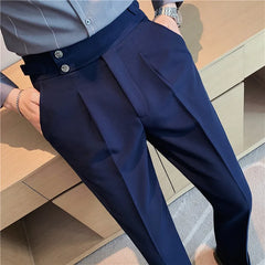 Business Casual Draped High-waist Trousers Men Solid Color Formal Pants Male