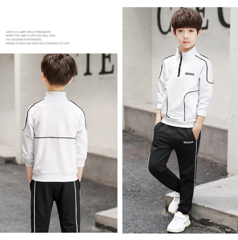4 5 6 8 10 12 Years Big Boys Clothing Sets Autumn Cotton Long Sleeve Sweatshirt + Pants 2Pcs Kids Sports Suit Teenage Tracksuits
