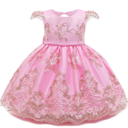 Girls Dress Lace Pageant Frock Prom Gown Flower Beading Princess Dress 1-10Y Kids Clothing Elegant Children Birthday Party Dress