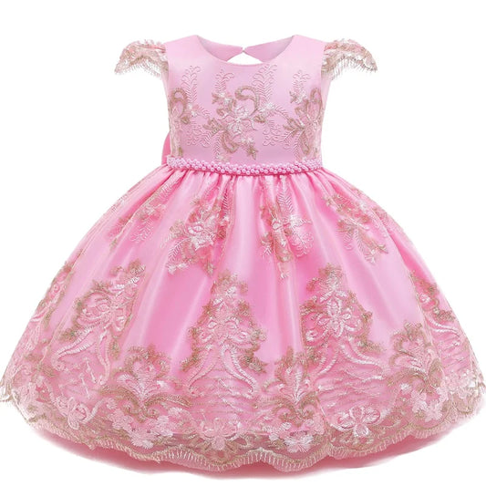 Girls Dress Lace Pageant Frock Prom Gown Flower Beading Princess Dress 1-10Y Kids Clothing Elegant Children Birthday Party Dress