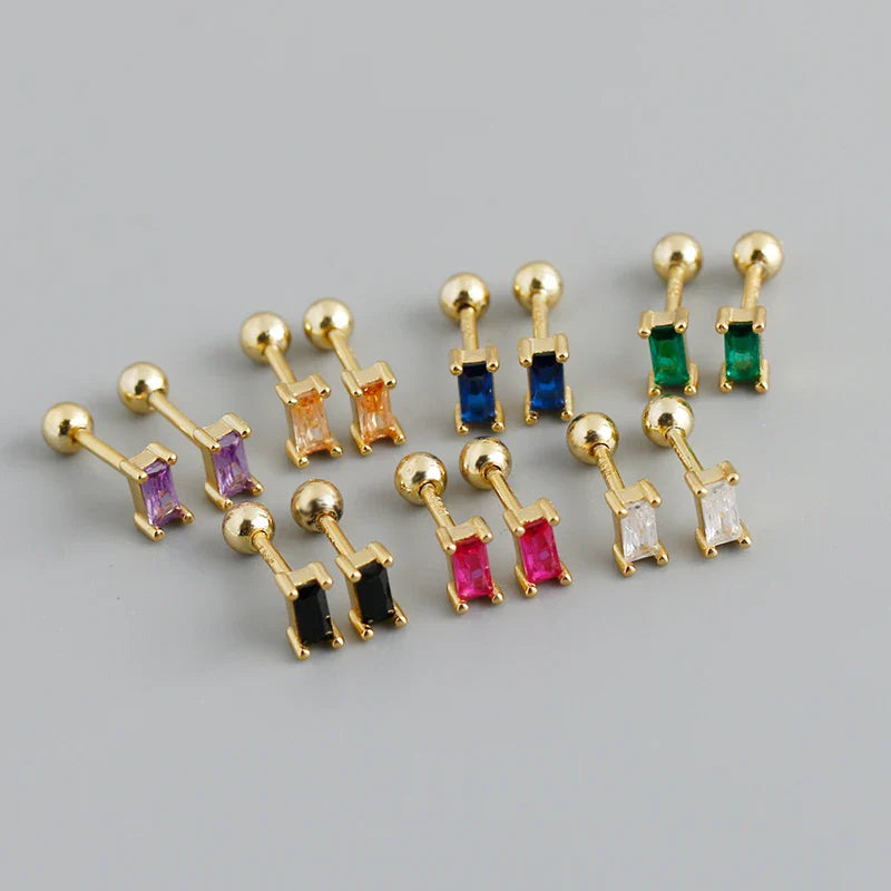 WANTME 925 Sterling Silver Colorful Square Shiny Zircon Beads Piercing Stud Earrings for Women Fashion Gothic Exquisite Jewelry