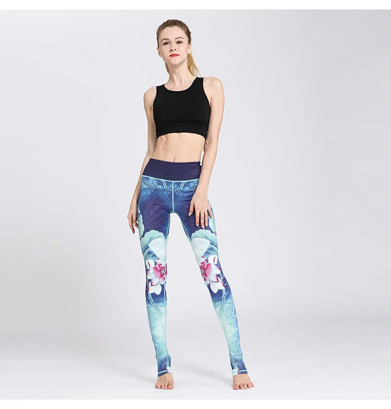 Cloud Hide Yoga Pants Women High Waist Trainer Sports Leggings Long Tights Floral