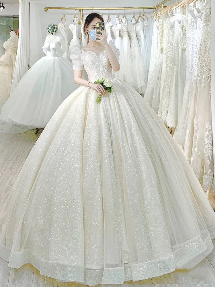 Wedding Dress Princess Bride Dress Shiny Ball Gown Wedding Dress