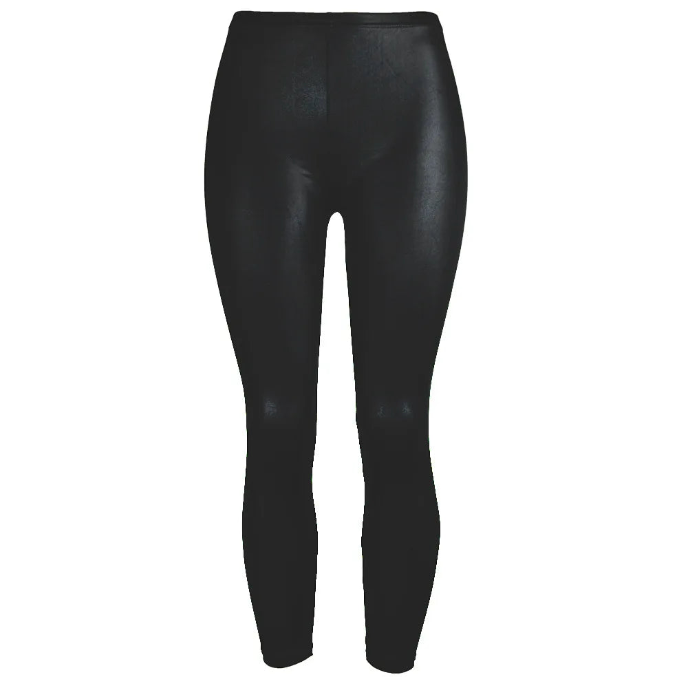 Women's Leather Leggings Bottom Pants Coloured Hip-up Elastic Slim Exercise Pants