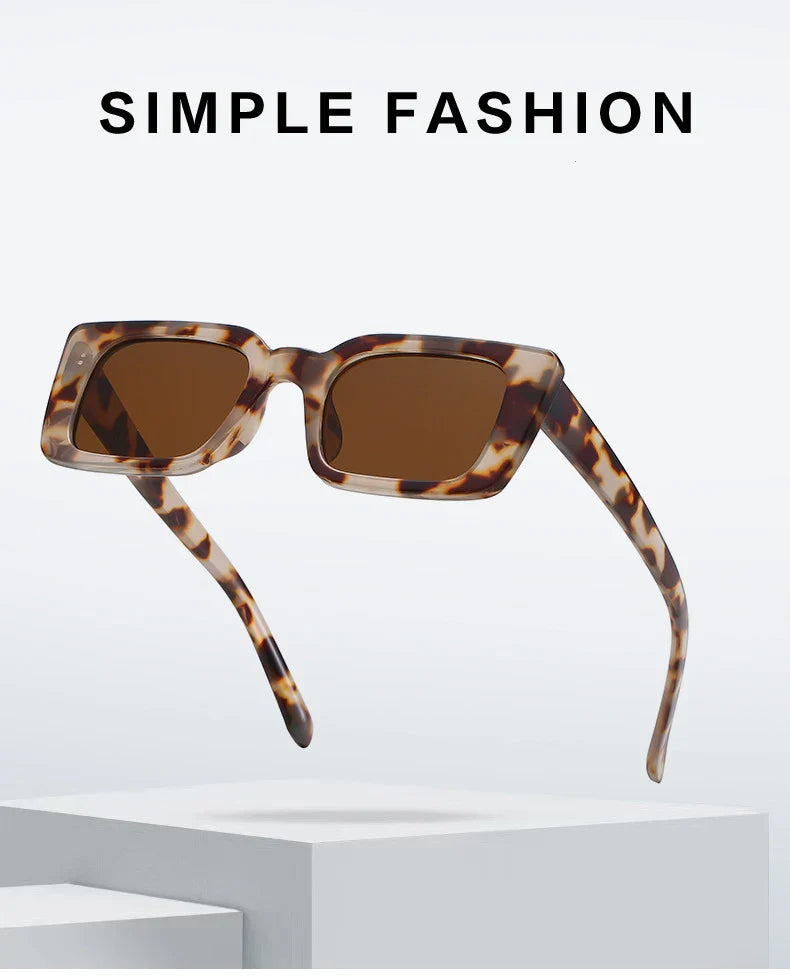 SO&EI Ins Popular Fashion Small Rectangle Sunglasses Women Retro Leopard Shades UV400 Men Trending Square Sun Glasses