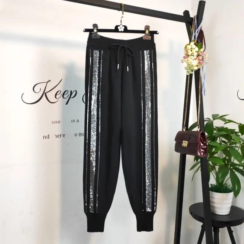 Women's Harem Pants Diamonds Rhinestone Hot Drilling Ladies Sweatpants