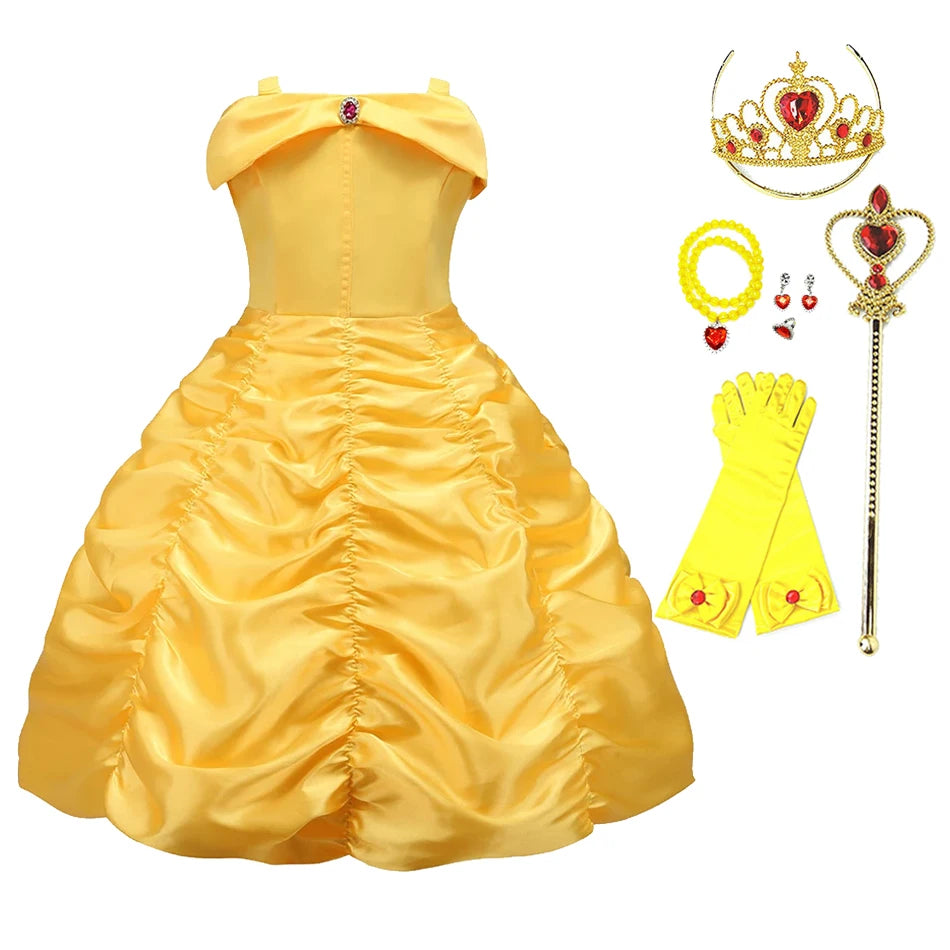Kids Princess Dresses Girls Belle Party Costume Children Christmas Birthday Flower