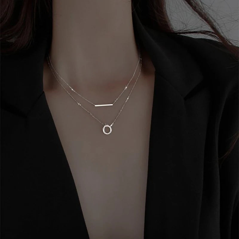 Women Choker Necklace Silver Color Temperament Small Beads Heart Butterfly