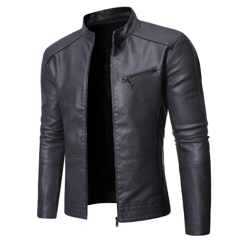 Leather Jacket Men Spring Autumn Coat Motorcycle Biker Slim Fit Outwear Male