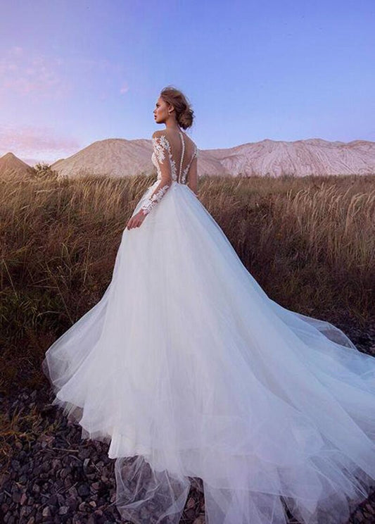 White Bridesmaid Dresses: Boho Wedding Dress Modern Lace Appliques Long Sleeves