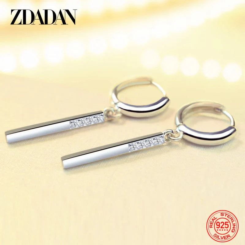 ZDADAN 925 Sterling Silver Long Drop Earrings For Women Fashion Wedding Party Jewelry Gift