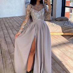 Evening wear Dresses: Women Dress O-Neck High Split Bronzing Maxi Dress