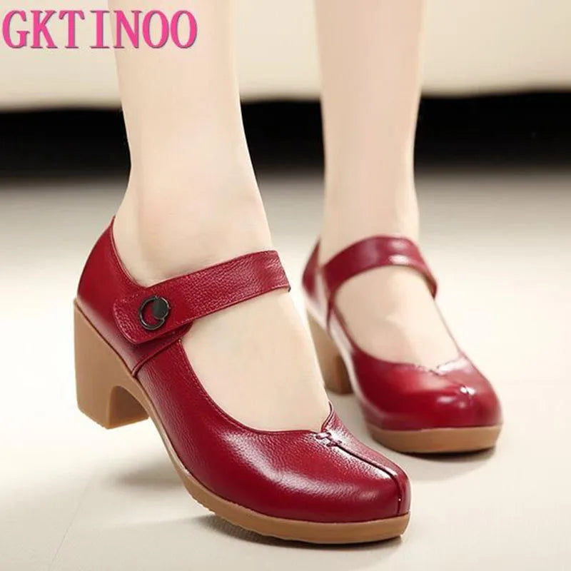 GKTINOO Spring Autumn Shoes Woman 2023 Genuine Leather Women Pumps Lady Leather Round Toe Platform Shallow Mouth Shoe Size 32-42