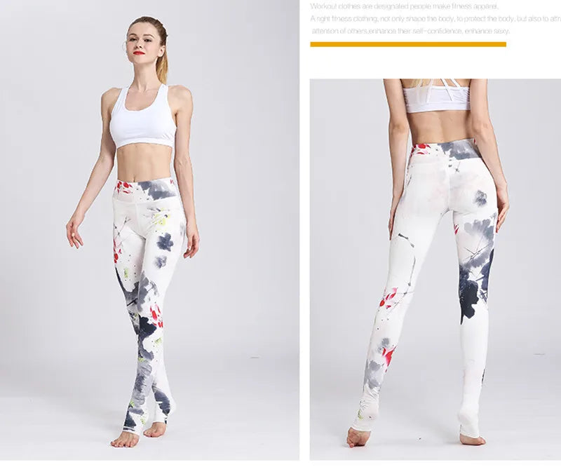 Cloud Hide Yoga Pants Women High Waist Trainer Sports Leggings Long Tights Floral