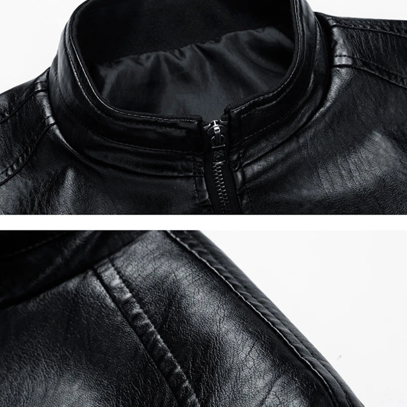 Plus Size 6XL 7XL Men's PU Jacket Solid Color Autumn Leather Jacket Coat Big Size
