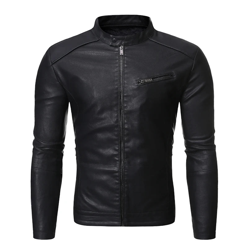 Leather Jacket Men Spring Autumn Coat Motorcycle Biker Slim Fit Outwear Male