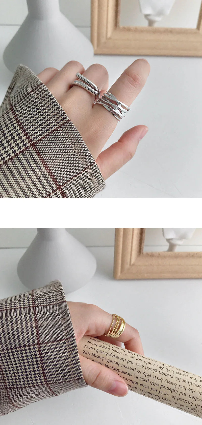 Silver Color  Rings Creative Multilayer Winding Line Geometric Handmade