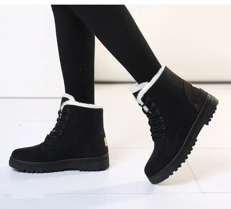 Women Winter Boots Ladies Snow Boots Lace Up Ankle Boots Female Non Slip Plush