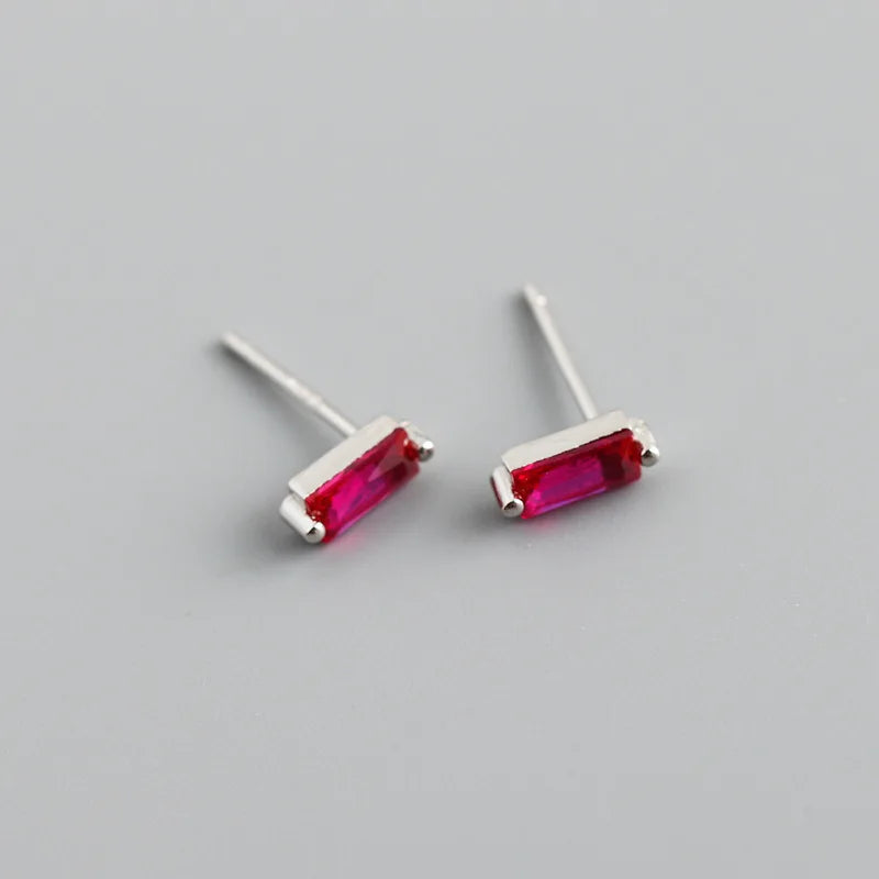 WANTME 925 Sterling Silver Colorful Square Shiny Zircon Beads Piercing Stud Earrings for Women Fashion Gothic Exquisite Jewelry