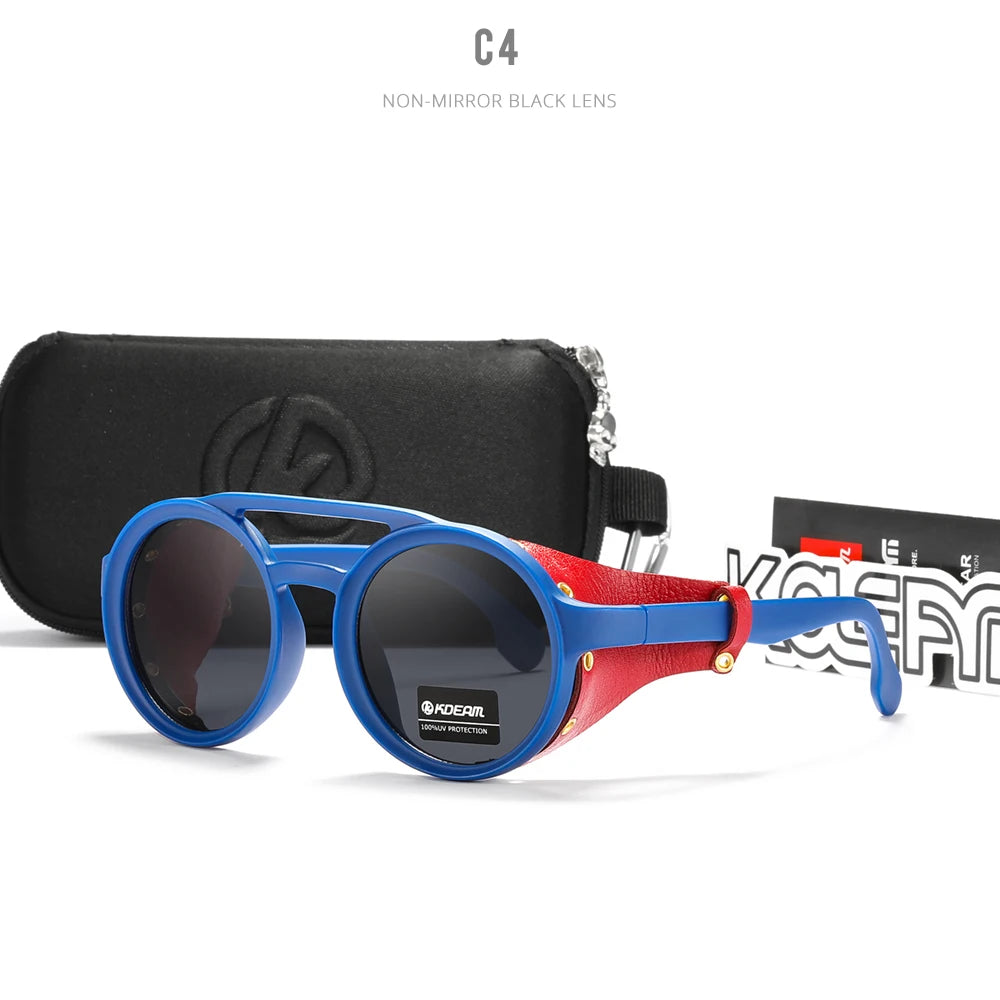 Sunglasses Men Women Leather Shield Sunglasses  Twin Bridge Designed