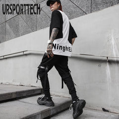 Cargo Pants Hip Hop Joggers Men Loose Harem Pants Multi-pocket Ribbon Men's Pants