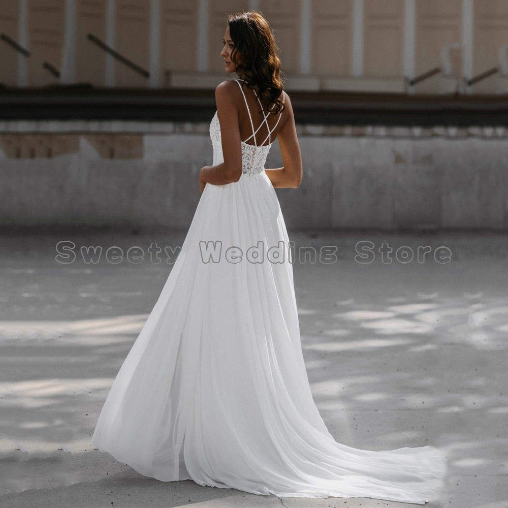 White Bridesmaid Dresses: Beach Wedding Dresses Spaghetti Straps V Neck Sequin