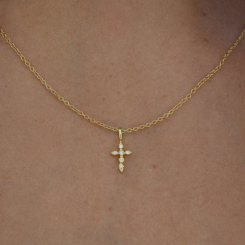 Aide 925 Sterling Silver Necklaces Charms for Women Crystal Cross Clavicle Collar Chain Simple Choker Necklace Accessories Gift