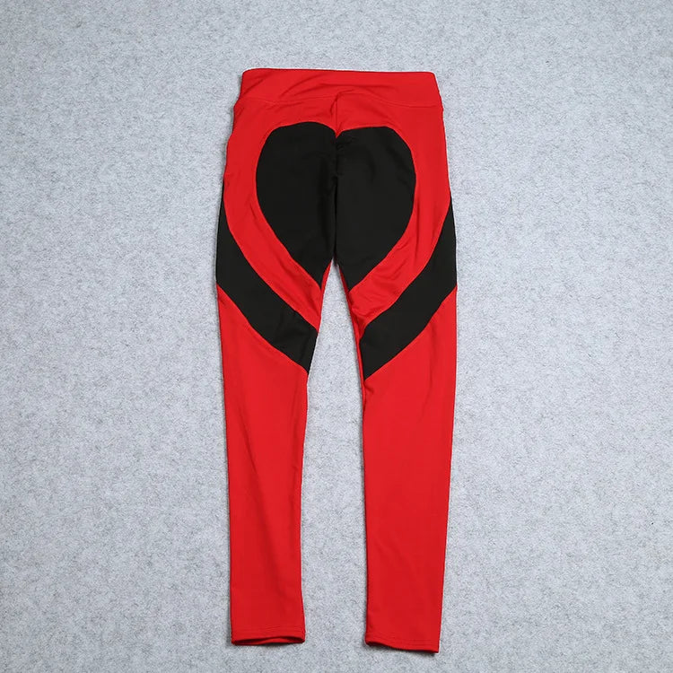 Heart Shape Leggings Women New Red Black Color High Waist Pants Patchwork Printed