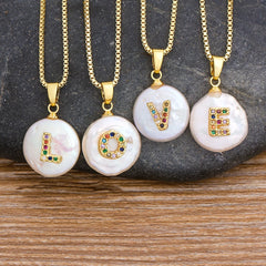 Fashion Initial Alphabet A-Z Letters Natural Freshwater Pearl Pendant Necklace