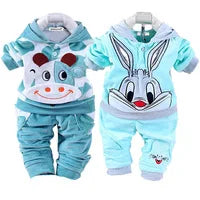 2024 Girls Padded Three Piece Children's Warm Cartoon Hooded Suit Autumn Winter Boys Fashion Casual Comfortable Sets 12M-5 Years