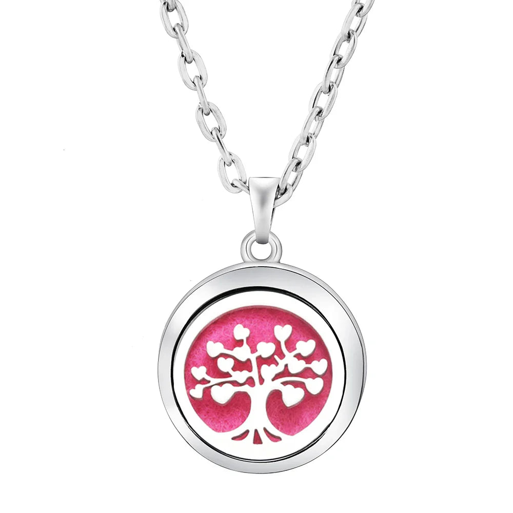 New Stainless Steel Fashion Tree Of Life  Aromatherapy Necklace Essential Oil Diffuser Perfume Locket Pendant Women Jewelry Gift