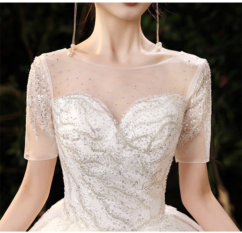 White Bridesmaid Dresses: White Wedding Dress Short Sleeves Sequined marriage