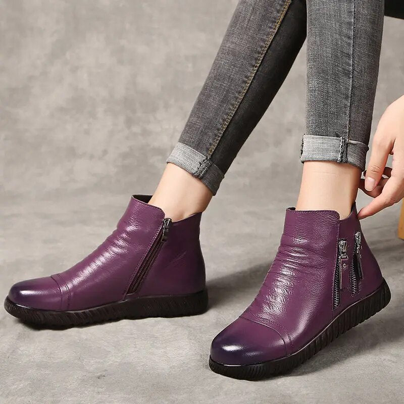GKTINOO genuine leather boots women plush snow boots mom shoes